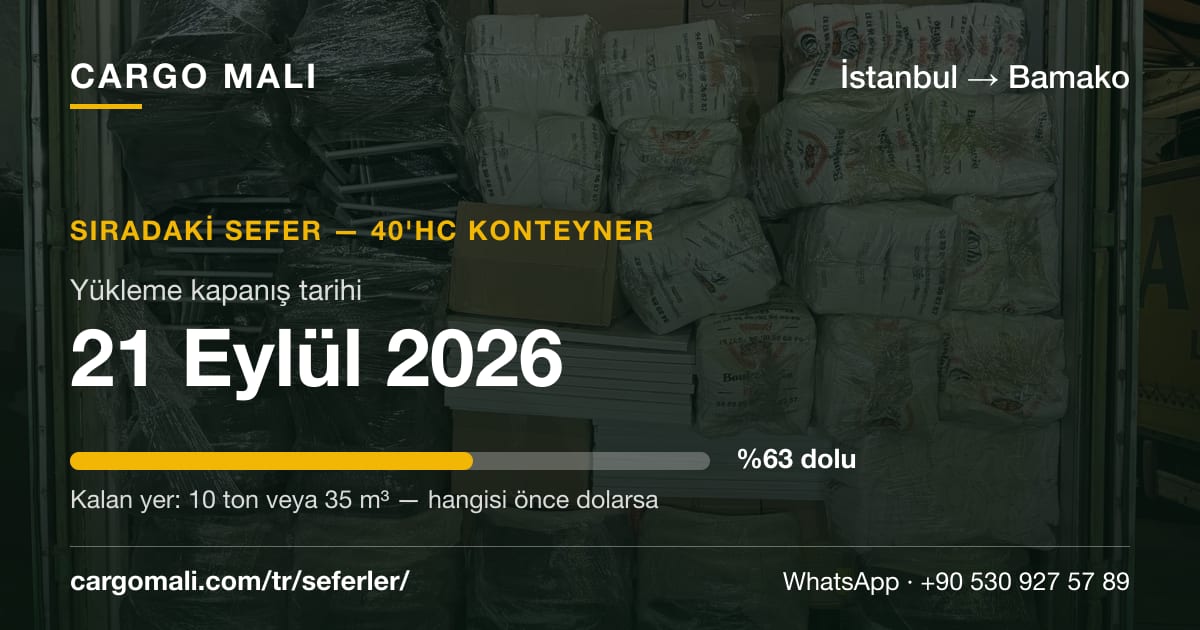 İstanbul → Bamako sıradaki sefer kartı: kapanış tarihi ve doluluk oranı