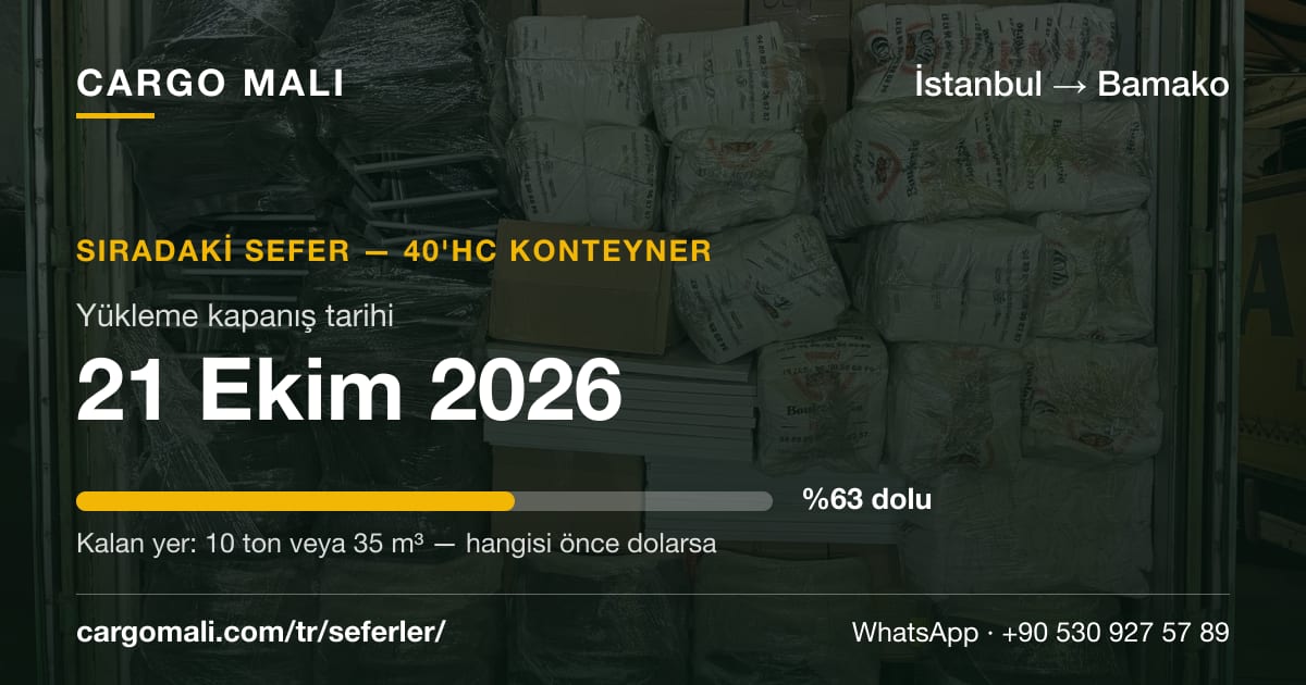 İstanbul → Bamako sıradaki sefer kartı: kapanış tarihi ve doluluk oranı